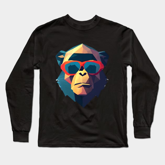 Cool Low Poly Chimpanzee wearing Sunglasses Long Sleeve T-Shirt by Artist Rob Fuller